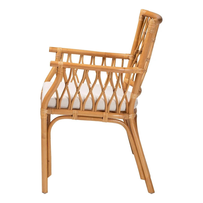 Bohemian Rattan Arm Chair with Cushion - Natural Light Honey for 1