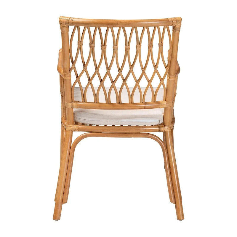 Bohemian Rattan Arm Chair with Cushion - Natural Light Honey for 1