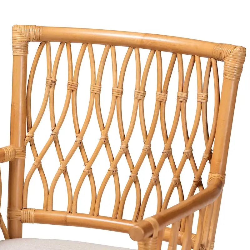 Bohemian Rattan Arm Chair with Cushion - Natural Light Honey for 1