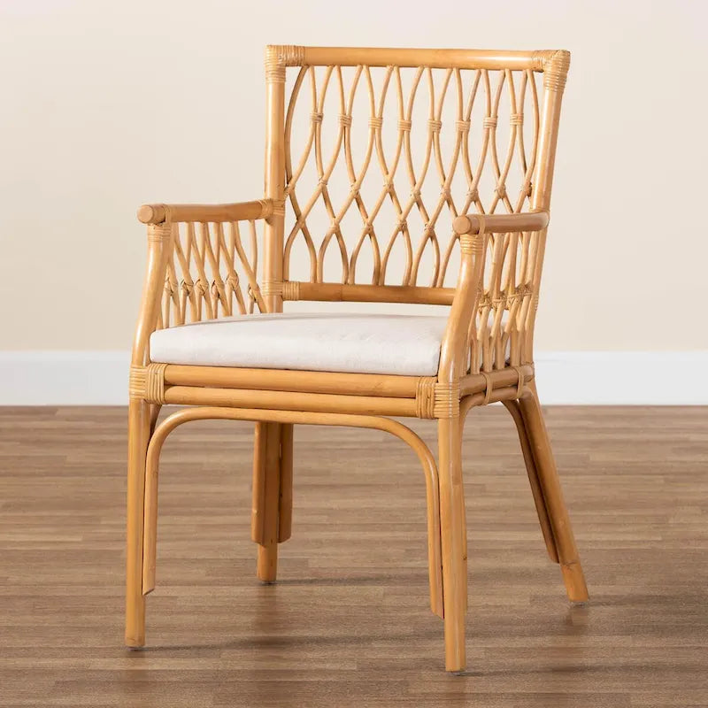 Bohemian Rattan Arm Chair with Cushion - Natural Light Honey for 1