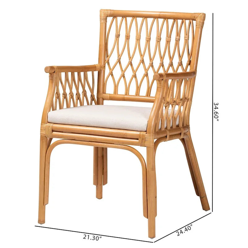 Bohemian Rattan Arm Chair with Cushion - Natural Light Honey for 1