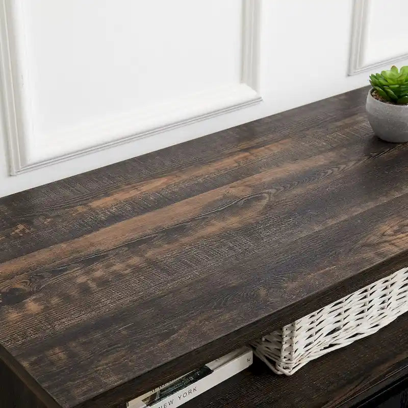 Mid-Century Media Console Table with Sliding Door Storage - Antique White and Brown