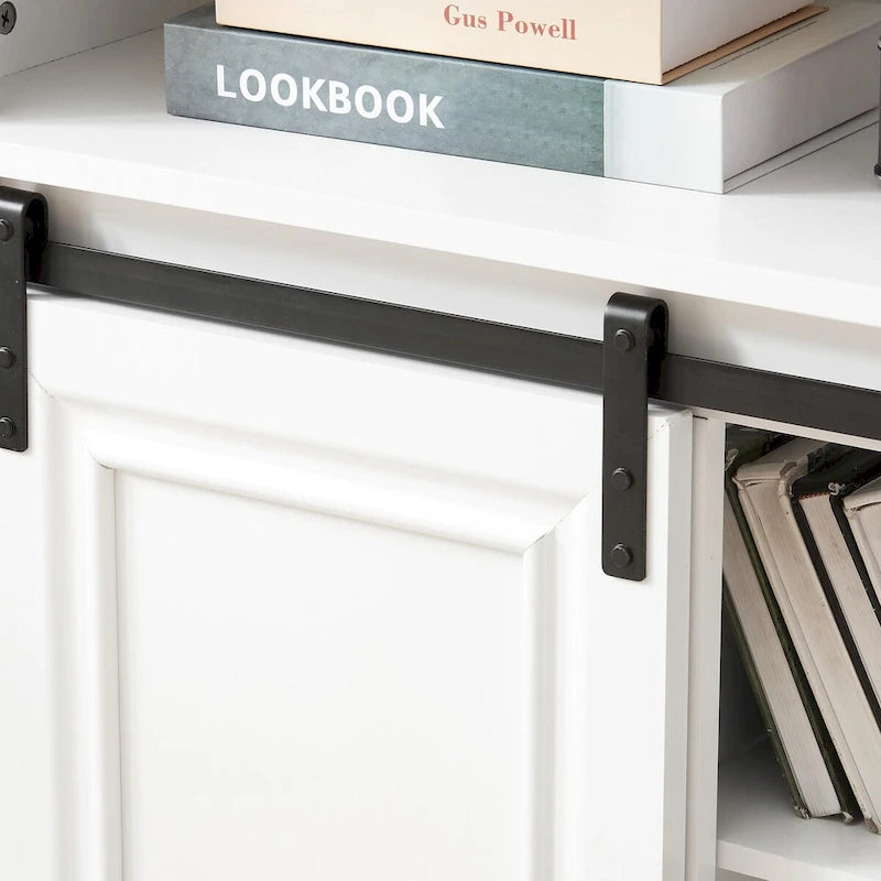 Mid-Century Media Console Table with Sliding Door Storage - Antique White and Brown
