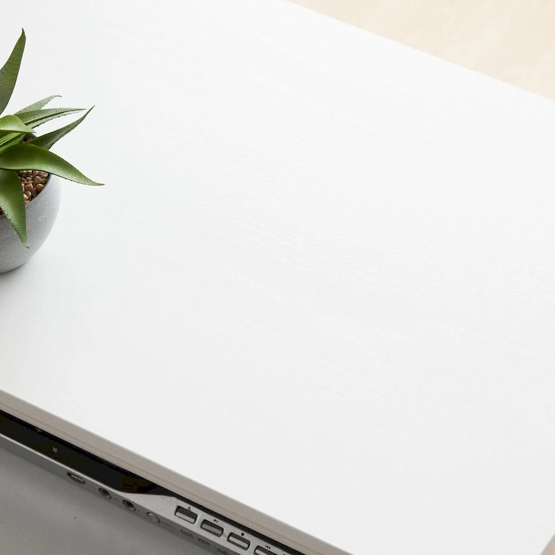 Mid-Century Media Console Table with Sliding Door Storage - Antique White and Brown