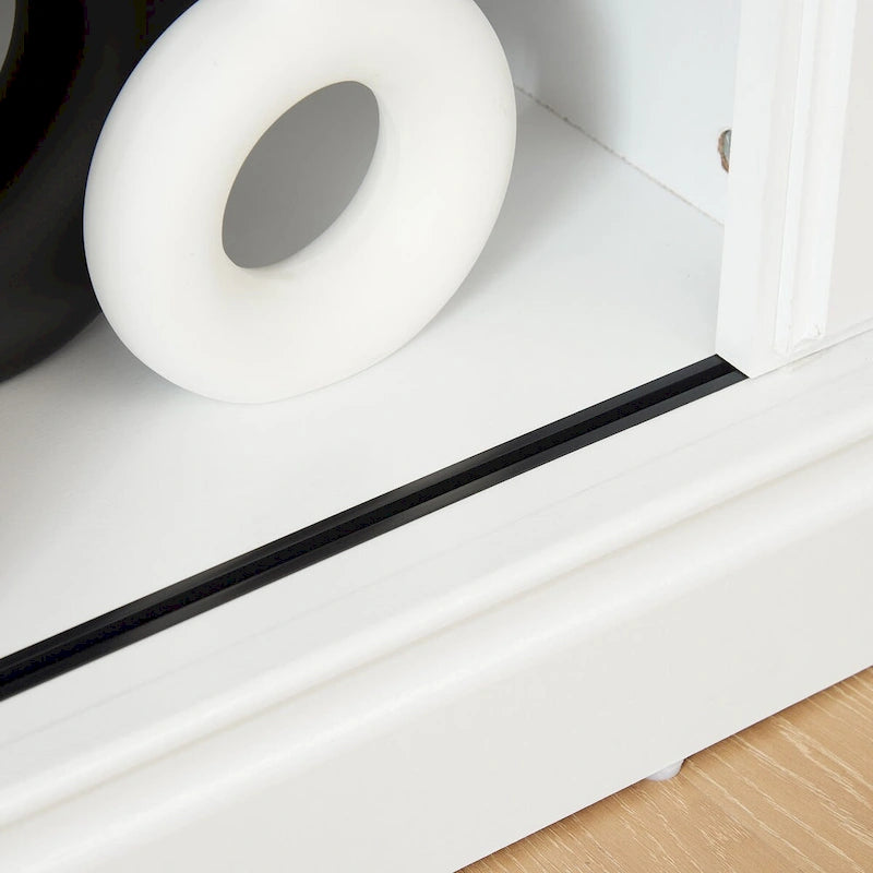 Mid-Century Media Console Table with Sliding Door Storage - Antique White and Brown