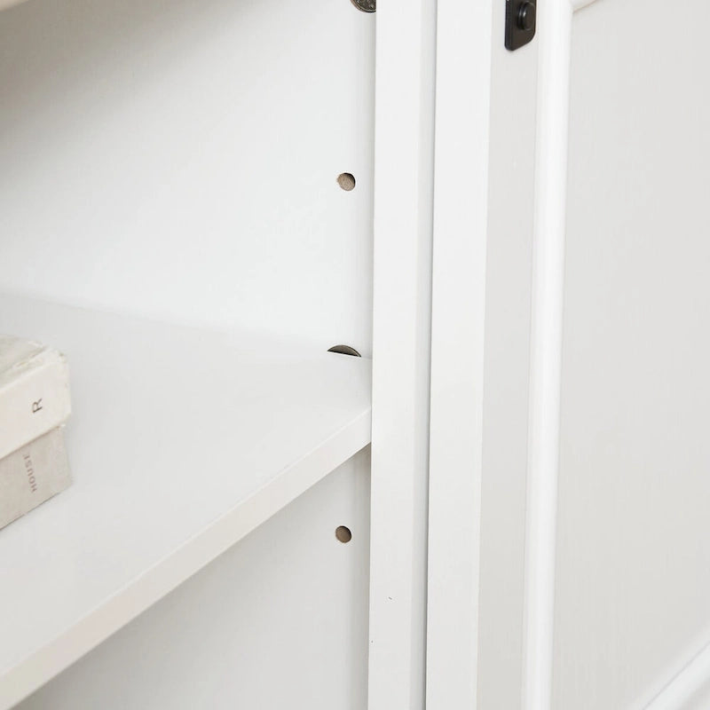 Mid-Century Media Console Table with Sliding Door Storage - Antique White and Brown