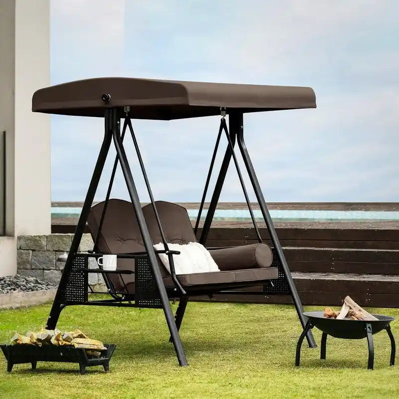 2-Person Metal Patio Swing with Canopy and Cushions - N/A