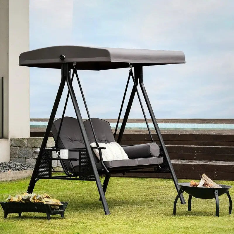 2-Person Metal Patio Swing with Canopy and Cushions - N/A