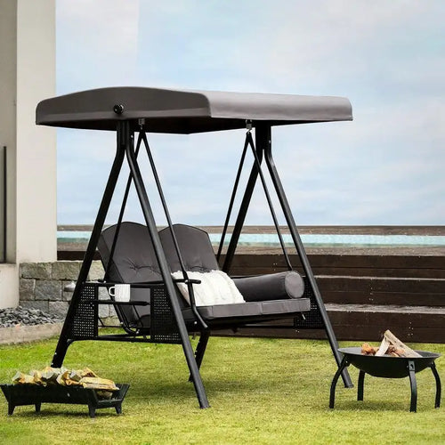 2-Person Metal Patio Swing with Canopy and Cushions - N/A