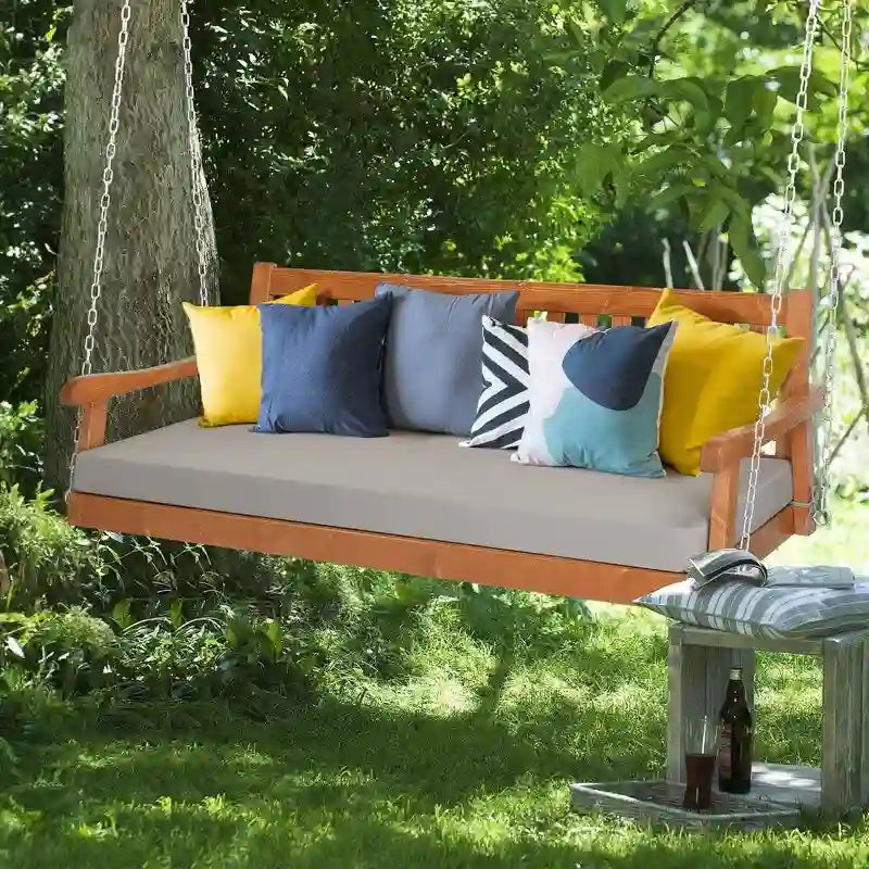 3-person Solid Wood Porch Swing with Cushion - N/A