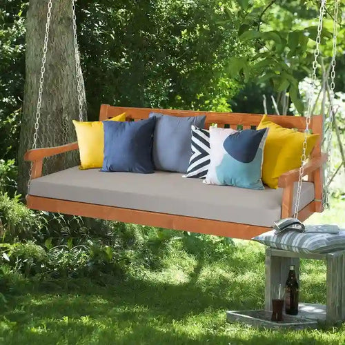 3-person Solid Wood Porch Swing with Cushion - N/A