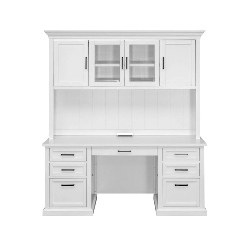 Modern Wood Hutch with Doors and Desk Storage - White