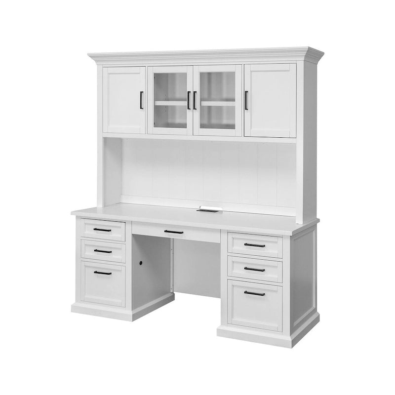 Modern Wood Hutch with Doors and Desk Storage - White