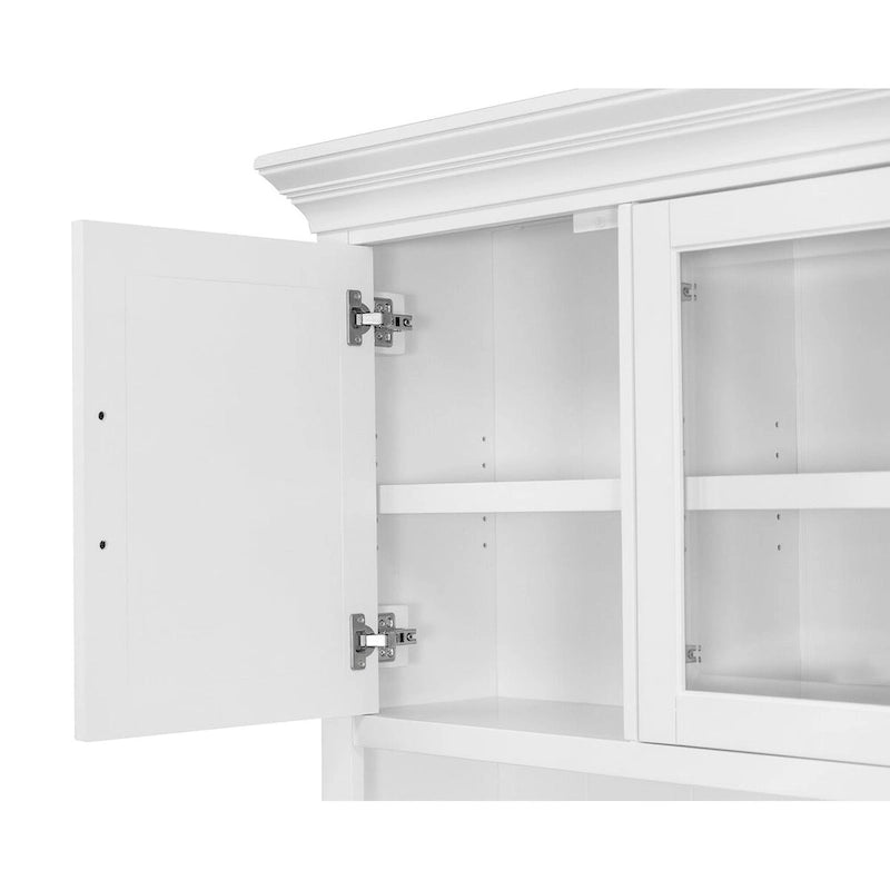Modern Wood Hutch with Doors and Desk Storage - White