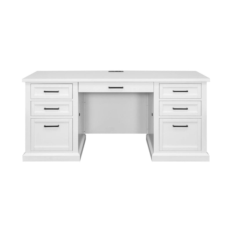 Modern Wood Hutch with Doors and Desk Storage - White
