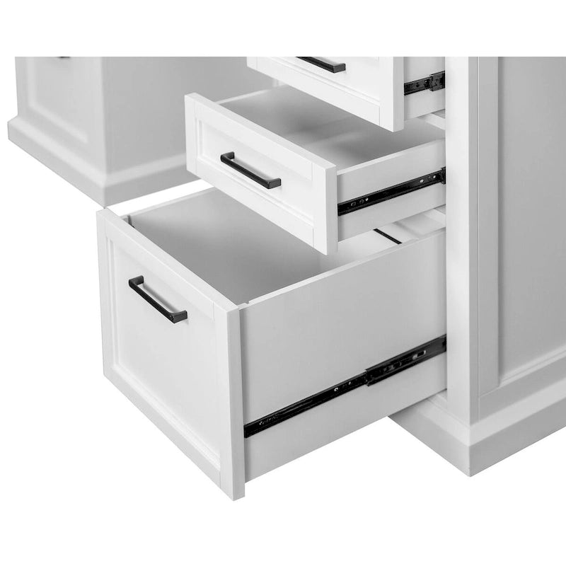 Modern Wood Hutch with Doors and Desk Storage - White