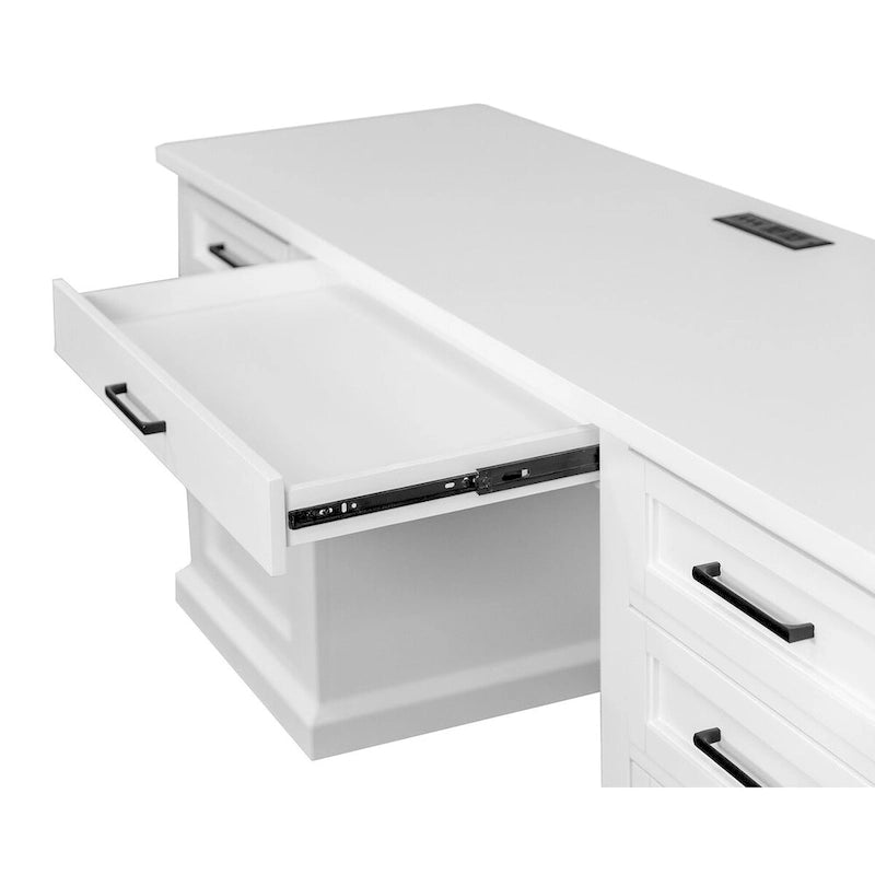 Modern Wood Hutch with Doors and Desk Storage - White