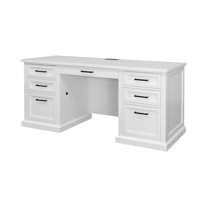 Modern Wood Hutch with Doors and Desk Storage - White