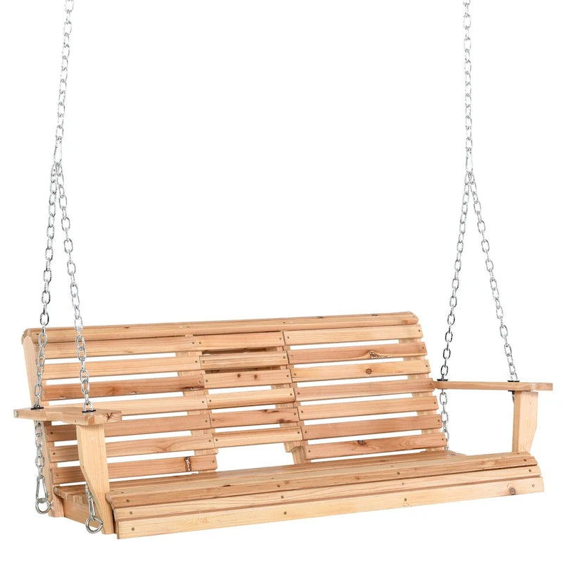 3-Seater Wooden Patio Swing Bench with Folding Coffee Table