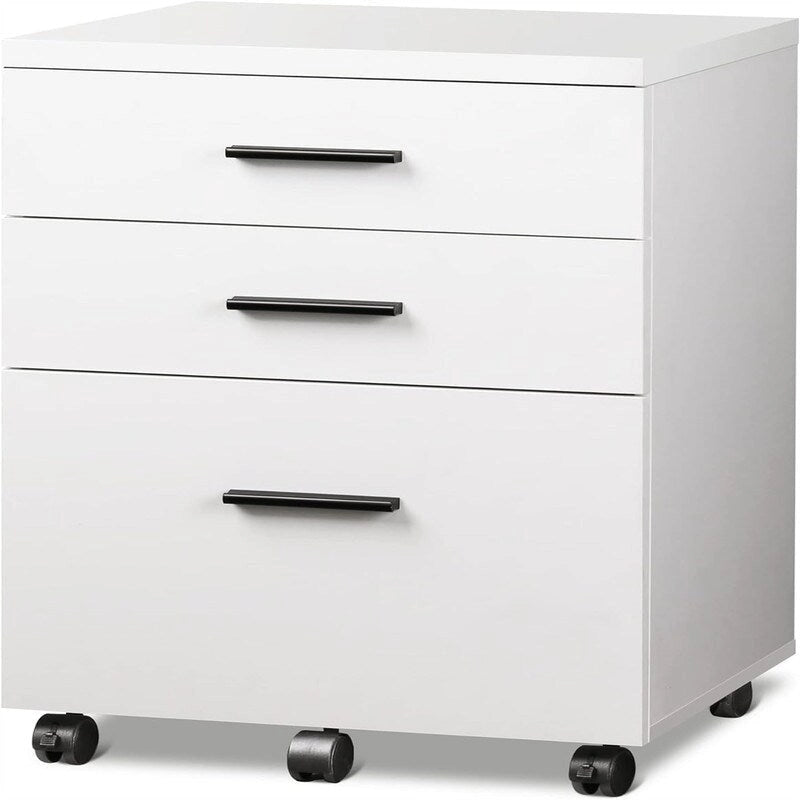 3-Drawer Mobile File Cabinet with Wheels - Black, White, Walnut