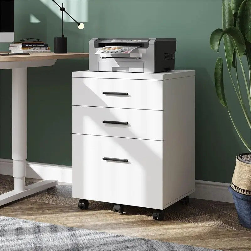3-Drawer Mobile File Cabinet with Wheels - Black, White, Walnut
