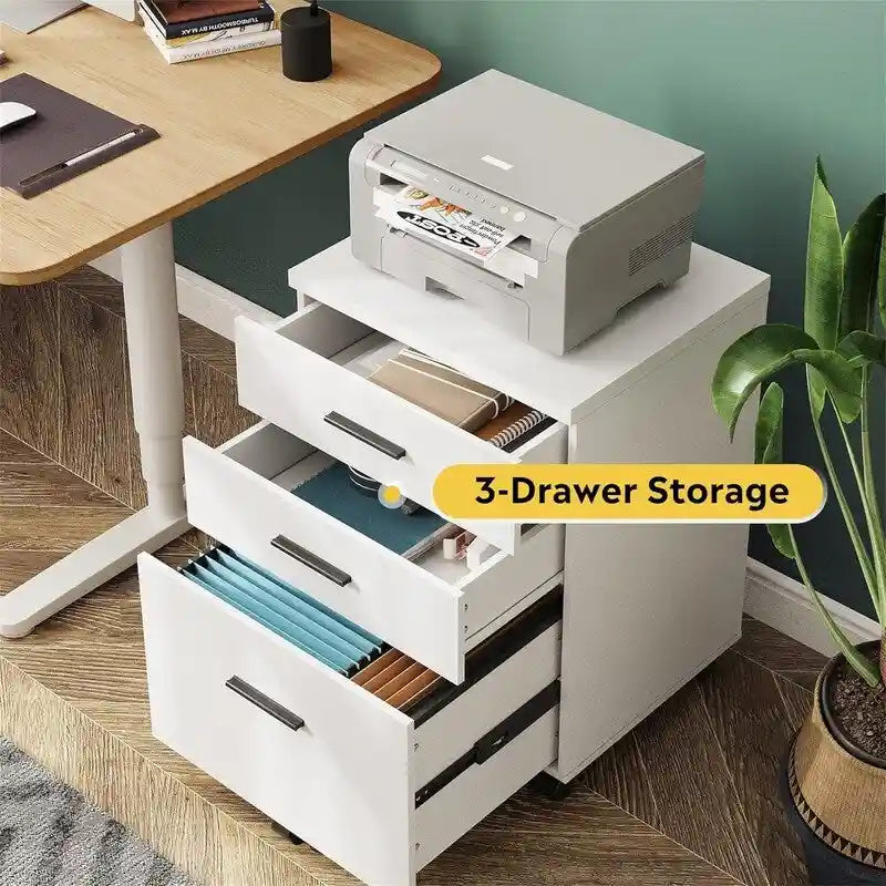 3-Drawer Mobile File Cabinet with Wheels - Black, White, Walnut