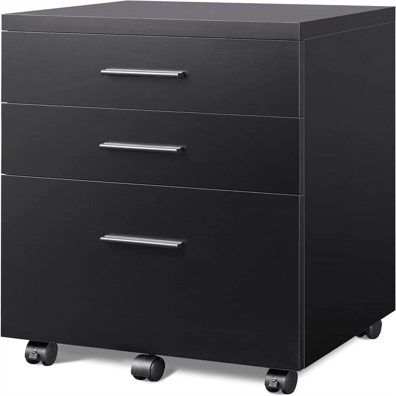 3-Drawer Mobile File Cabinet with Wheels - Black, White, Walnut
