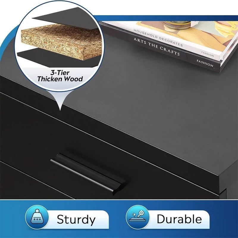 3-Drawer Mobile File Cabinet with Wheels - Black, White, Walnut