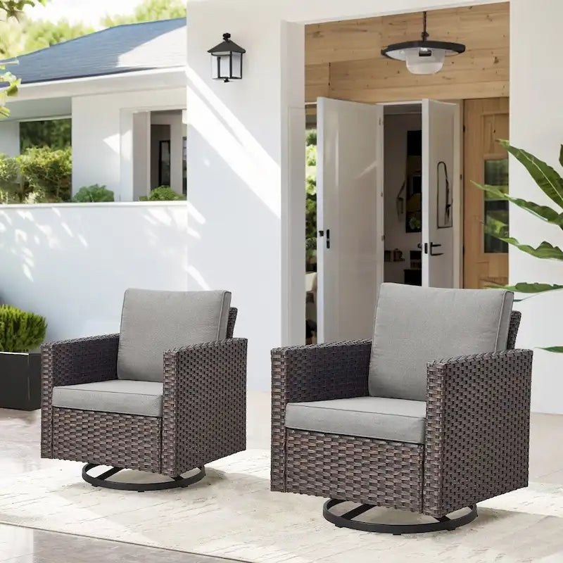 2 Piece Patio Swivel Glider Chairs - Brown