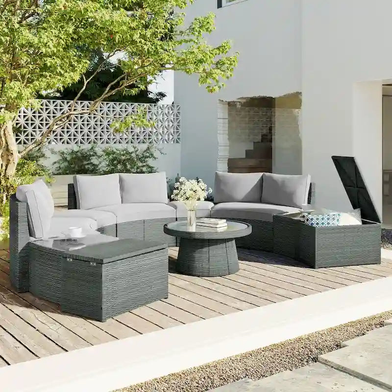 Light Gray 10-Piece Outdoor Sectional Patio Sofa Set
