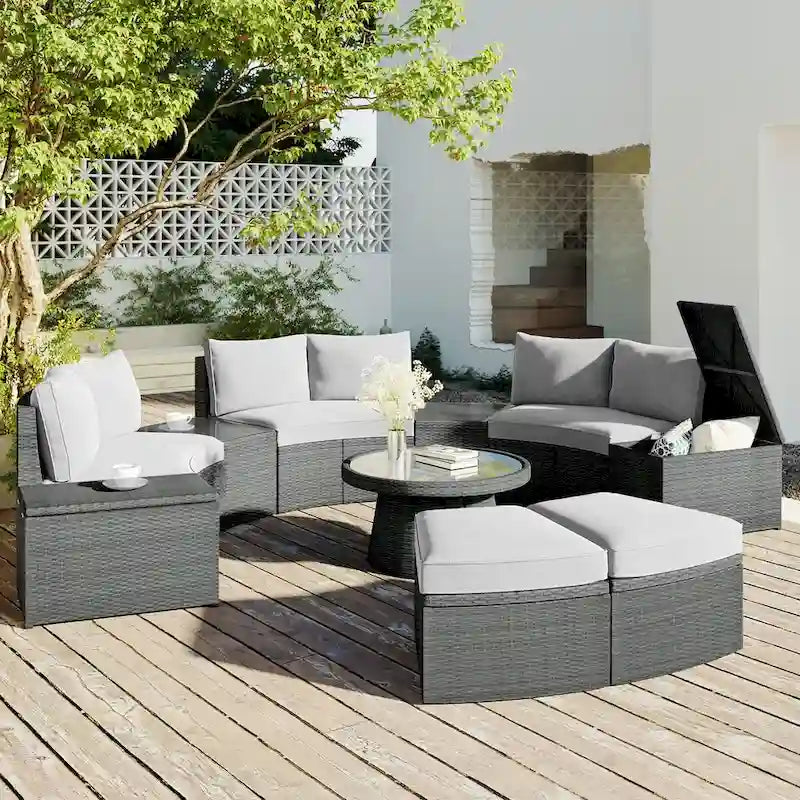 Light Gray 10-Piece Outdoor Sectional Patio Sofa Set