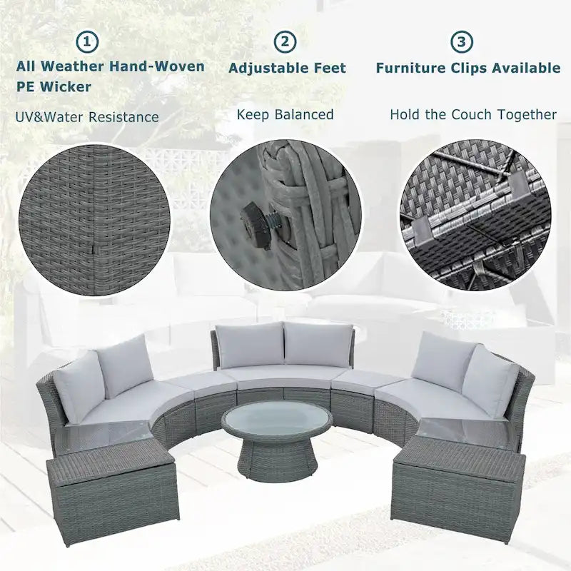 Light Gray 10-Piece Outdoor Sectional Patio Sofa Set