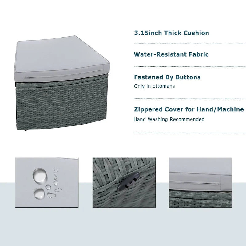 Light Gray 10-Piece Outdoor Sectional Patio Sofa Set