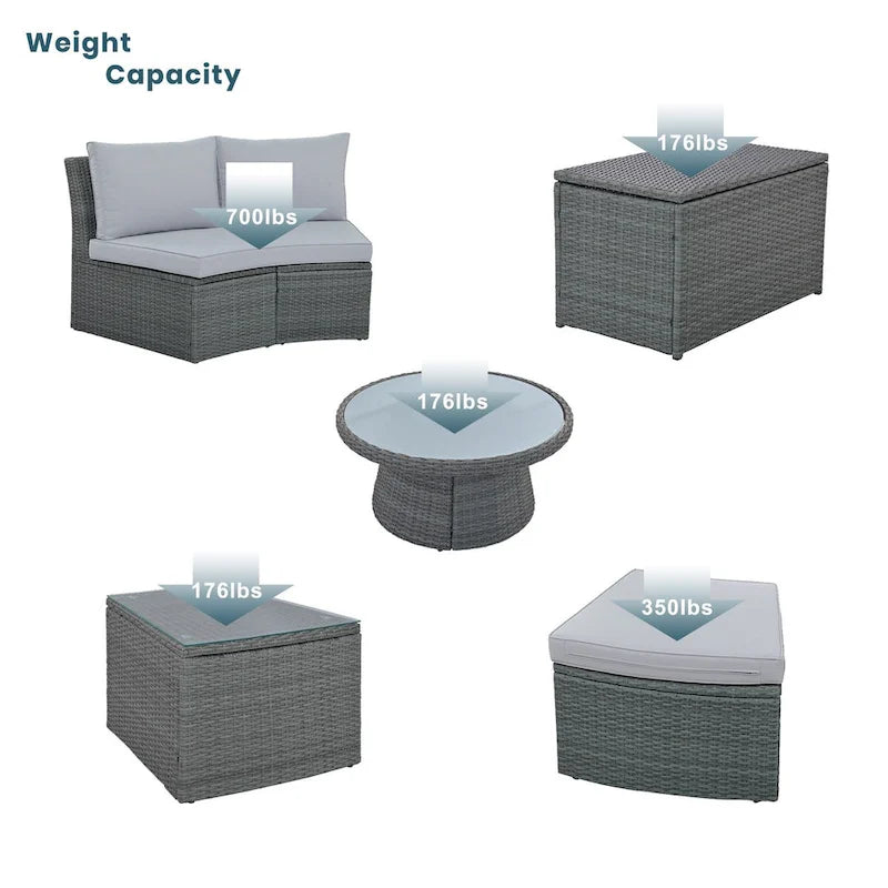 Light Gray 10-Piece Outdoor Sectional Patio Sofa Set