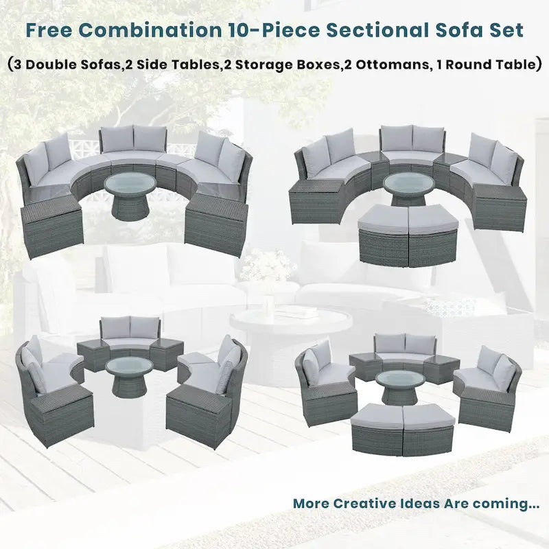Light Gray 10-Piece Outdoor Sectional Patio Sofa Set