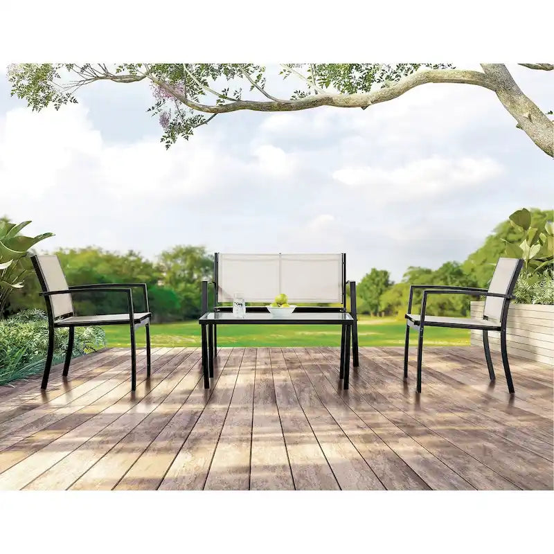 Furniture of America Norm 4-Piece Patio Sling Conversation Set with Frosted Coffee Table