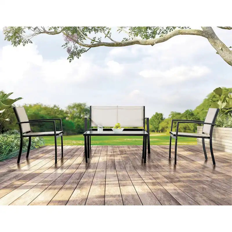 Furniture of America Norm 4-Piece Patio Sling Conversation Set with Frosted Coffee Table