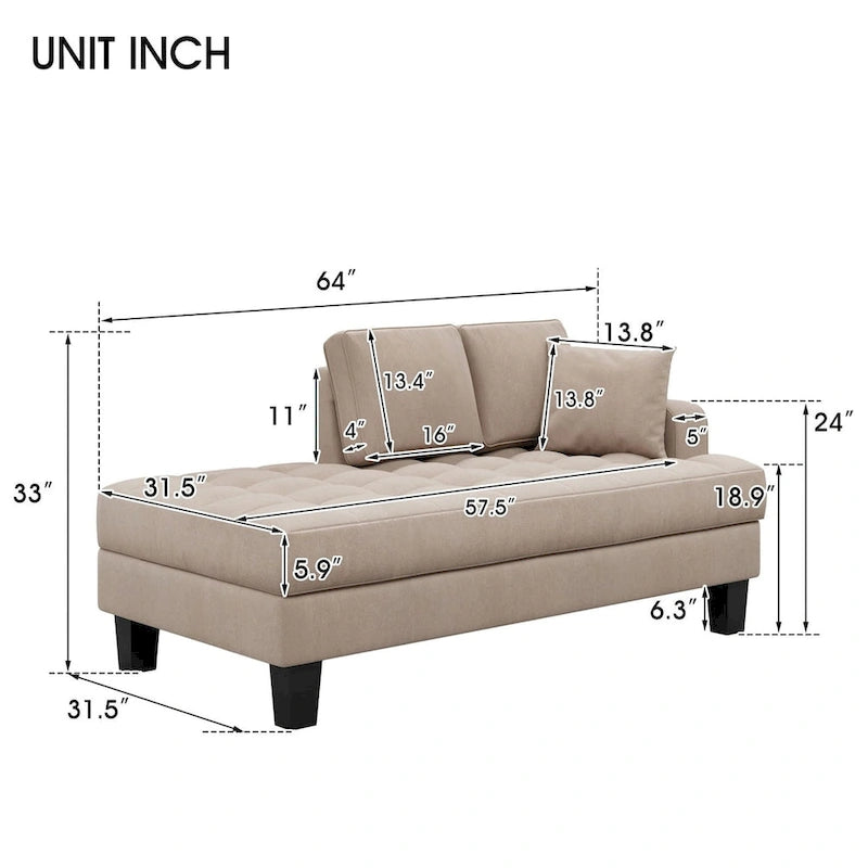 64  Fabric Chaise Lounge - 64.00  x 31.50
