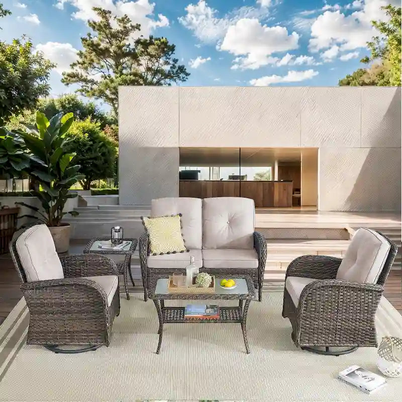 Loveseat with Coffee Table, Rocking Chair set - Brown