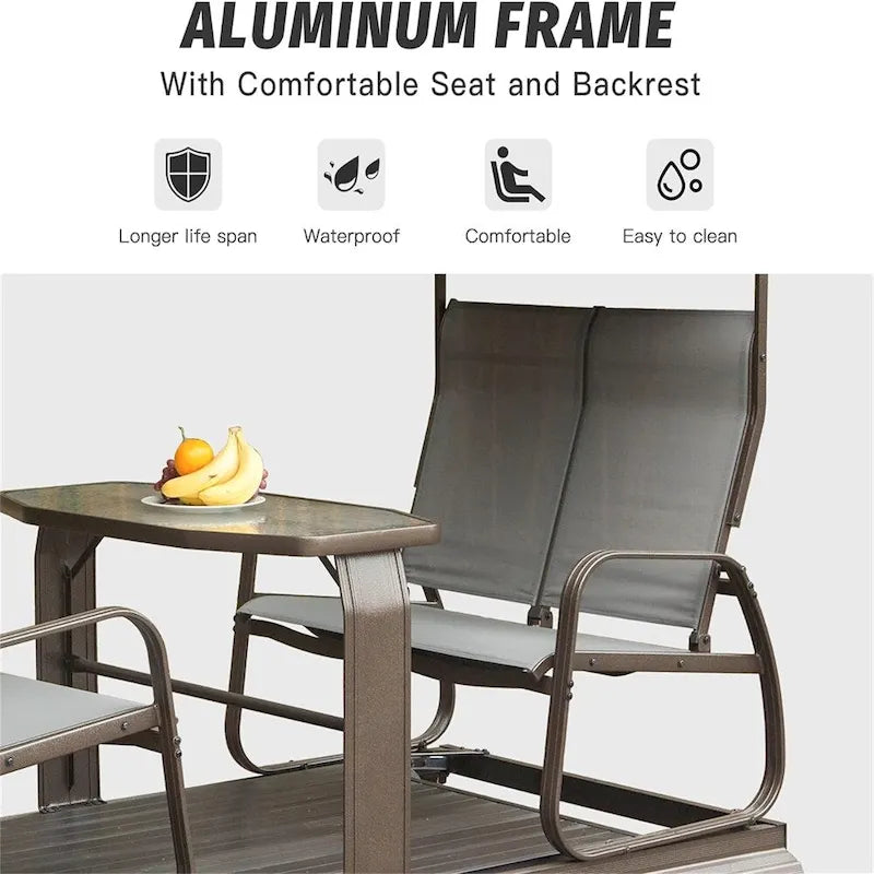 4-Seat Outdoor Aluminum Frame Glider Benches with Canopy and Netting