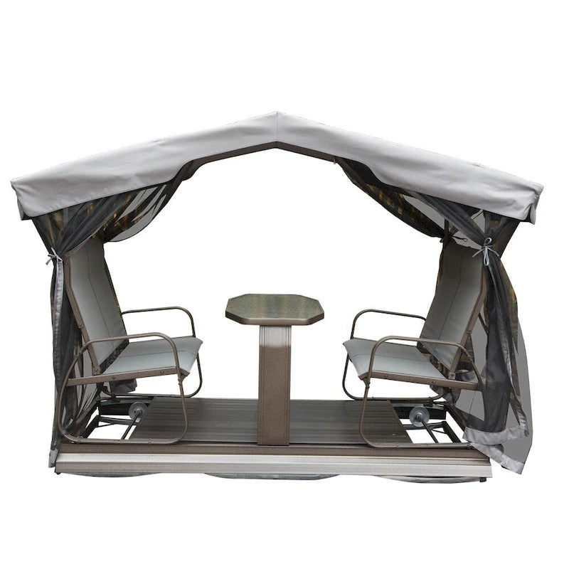 4-Seat Outdoor Aluminum Frame Glider Benches with Canopy and Netting