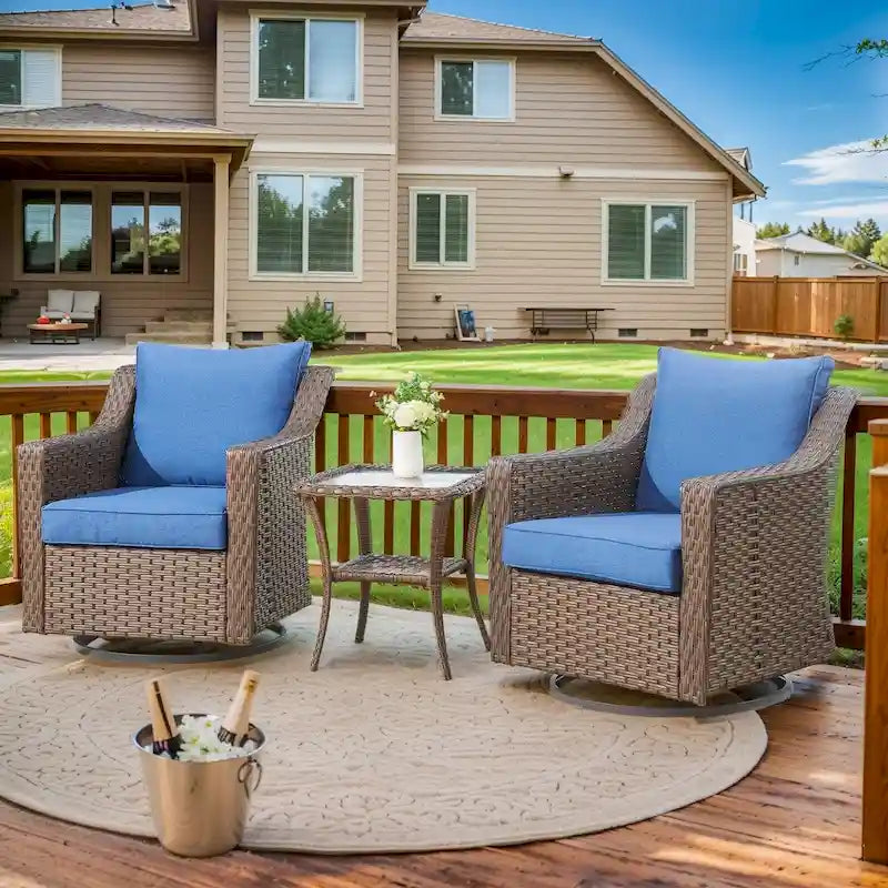 360 Rotating Wicker Patio Bistro Sets with Coffee Table - Brown
