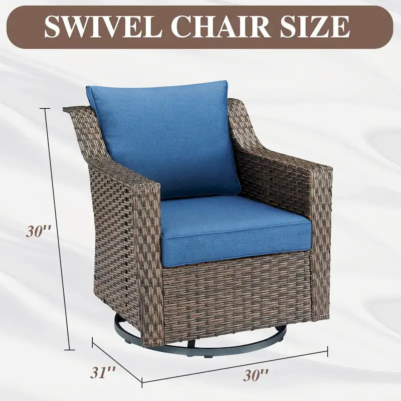 360 Rotating Wicker Patio Bistro Sets with Coffee Table - Brown