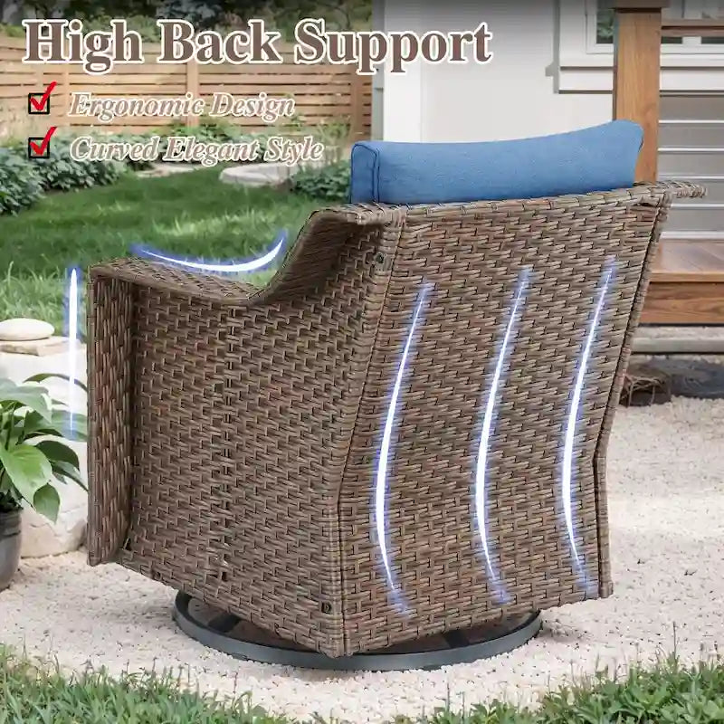 360 Rotating Wicker Patio Bistro Sets with Coffee Table - Brown