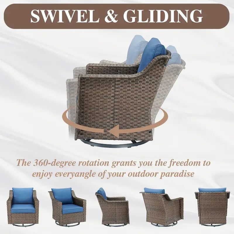360 Rotating Wicker Patio Bistro Sets with Coffee Table - Brown