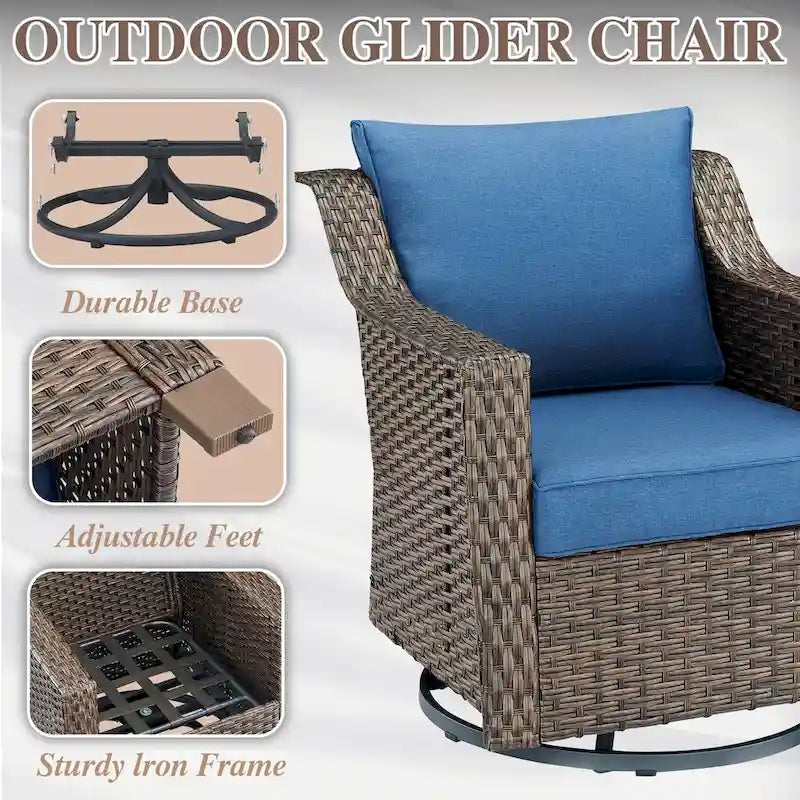 360 Rotating Wicker Patio Bistro Sets with Coffee Table - Brown