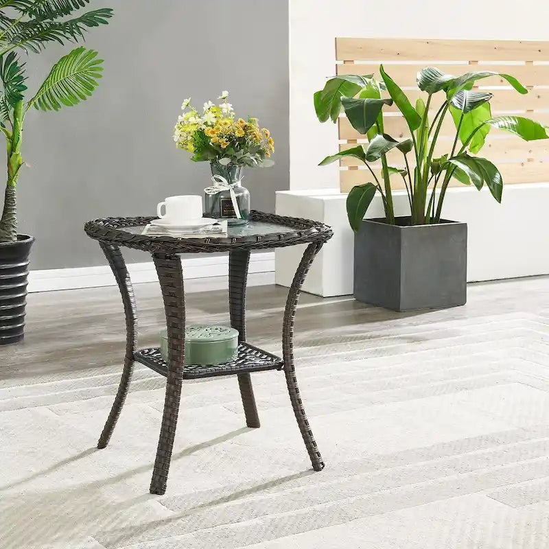 360 Rotating Wicker Patio Bistro Sets with Coffee Table - Brown
