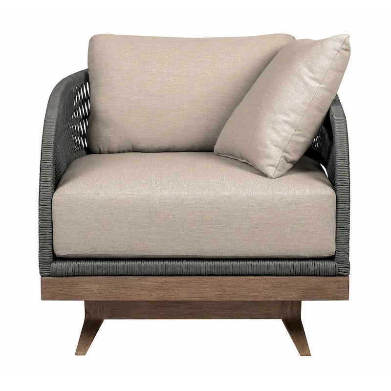 Kimi 33 Inch Outdoor Patio Swivel Accent Chair, Olefin, Gray Woven Rope