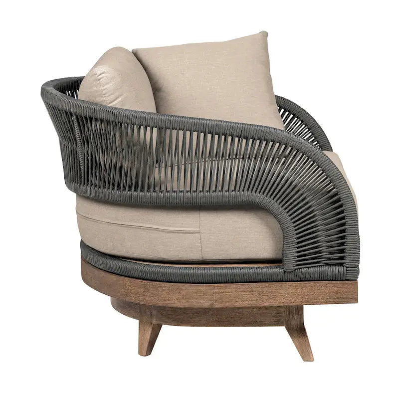 Kimi 33 Inch Outdoor Patio Swivel Accent Chair, Olefin, Gray Woven Rope