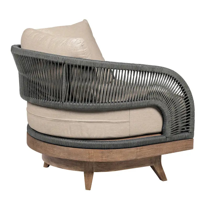Kimi 33 Inch Outdoor Patio Swivel Accent Chair, Olefin, Gray Woven Rope